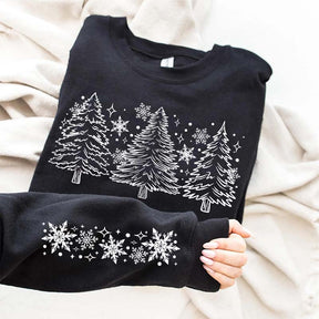 Christmas Snow Trees With Sleeve Sweatshirt