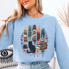 Cat Book Reading Gift Sweatshirt