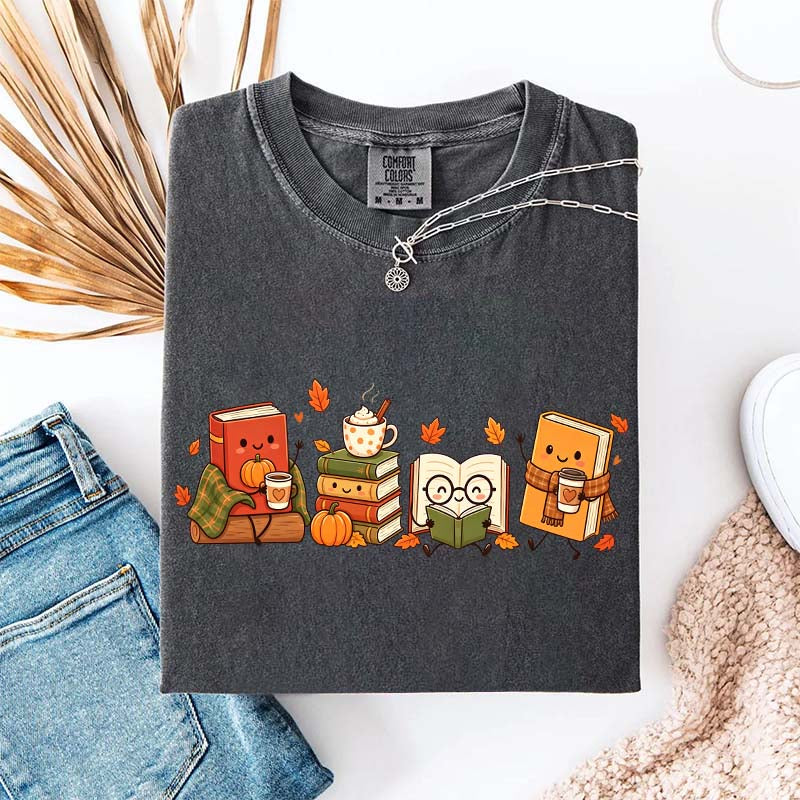 Cozy Book Lover Coffee Pumpkin T-Shirt