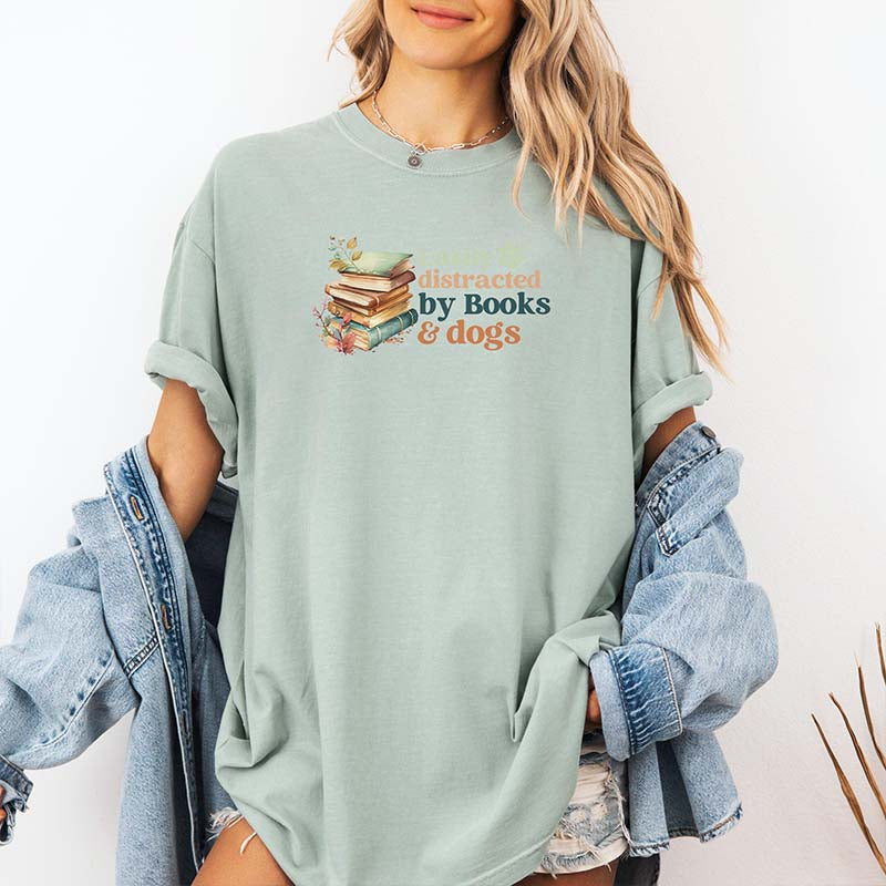 Easily Distracted by Books and Dogs T-Shirt