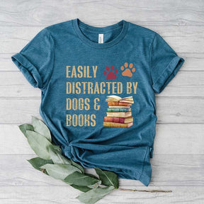 Easily Distracted By Dogs And Books Lover T-Shirt