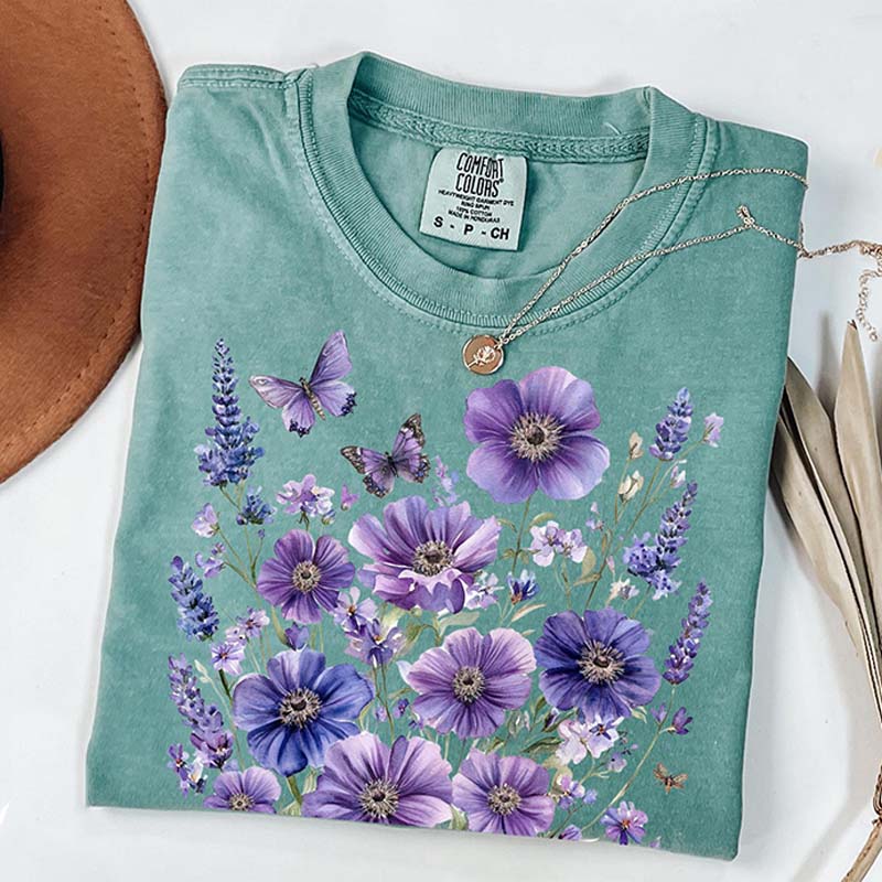 Lavender Floral Butterfly Garden T-Shirt