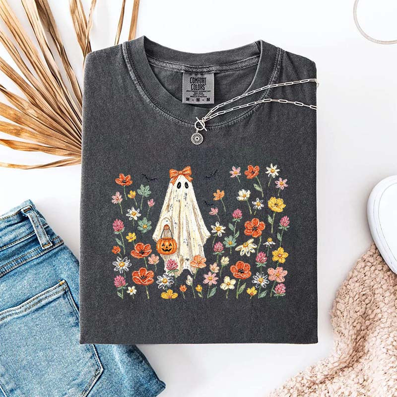 Coquette Floral Ghost Wildflowers Cute T-Shirt