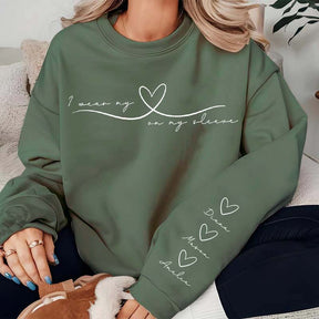 Personalized Mom Heart On My Sleeve Sweatshirt