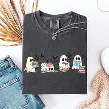 Cute Ghost Reading Book Halloween T-Shirt