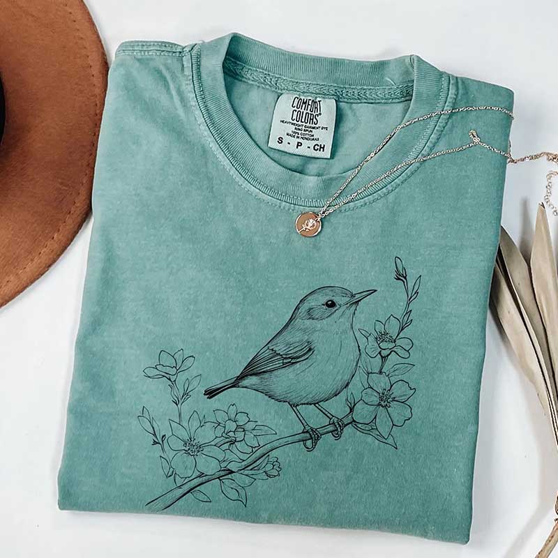 Botanical Bird Graphic T-Shirt