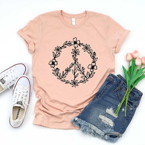Peace Sign Graphic Floral T-Shirt