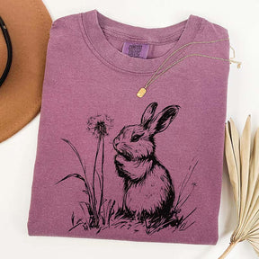 Botanical Bunny Line Art T-Shirt