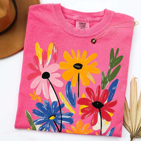 Colorful Floral Spring Hand Painted Flower T-Shirt