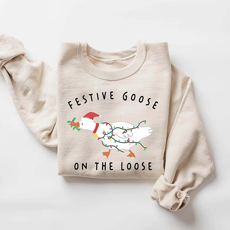 Festive Goose On The Loose Christmas Funny Sweatshirt