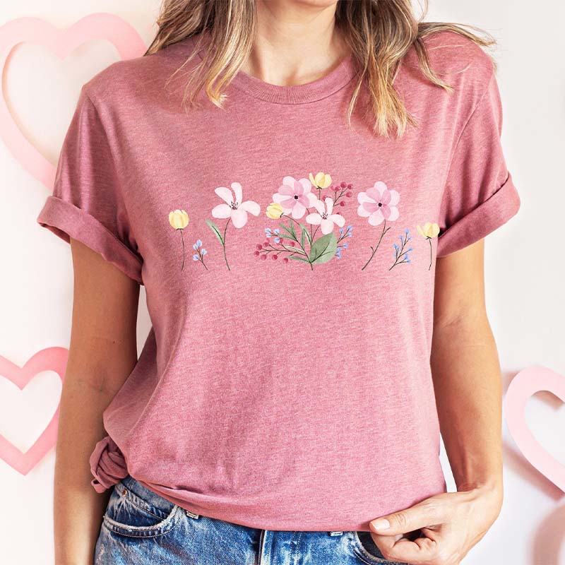 Watercolor Flowers Botanical Spring T-Shirt