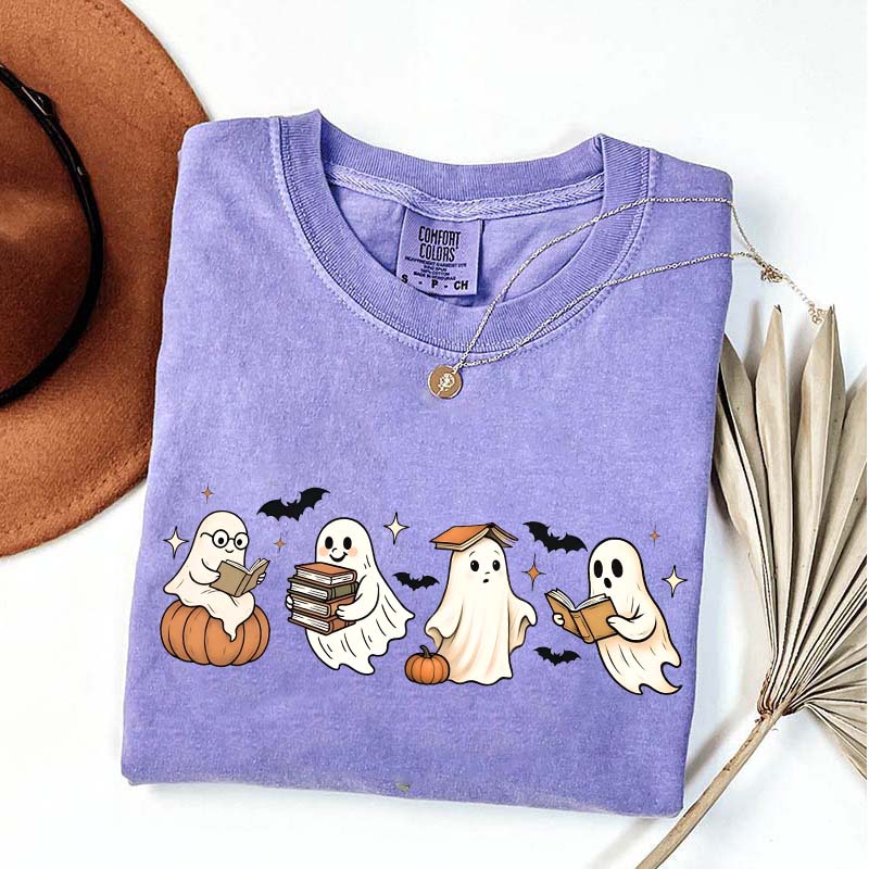 Trendy Halloween Ghosts Reading T-Shirt