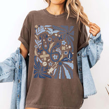 Floral Nurse Blue Botanical Stethoscope T-Shirt