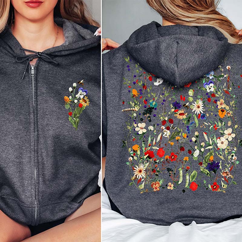 Pressed Flowers Zip Botanical Hoodie