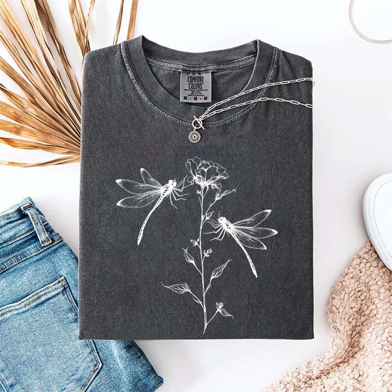 Comfort Color Womens Dragonfly Floral T-Shirt