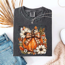 Pumpkin Bow Fall Graphic Floral T-Shirt