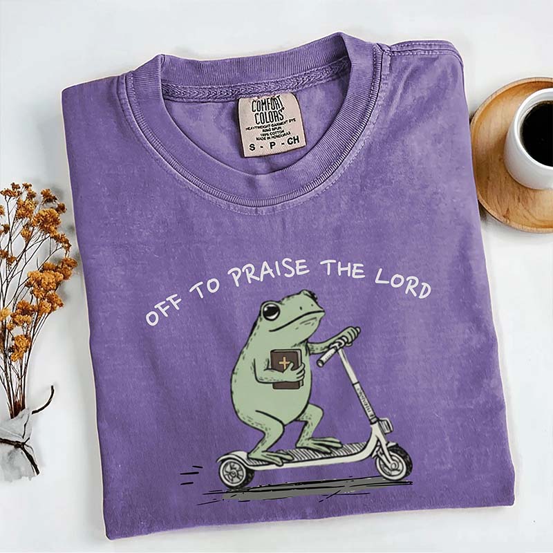 Funny Frog Off To Praise The Lord T-Shirt