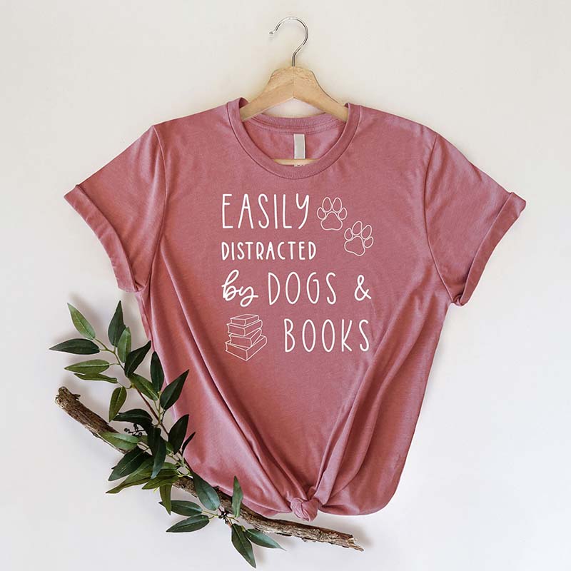Easily Distracted Dogs And Books T-Shirt