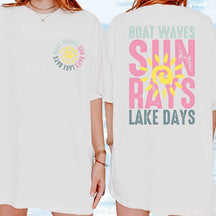 Retro Summer Boat Waves Sun Rays Lake Days T-Shirt