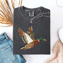Faux Patchwork Mallard Duck Hunting Printed T-Shirt