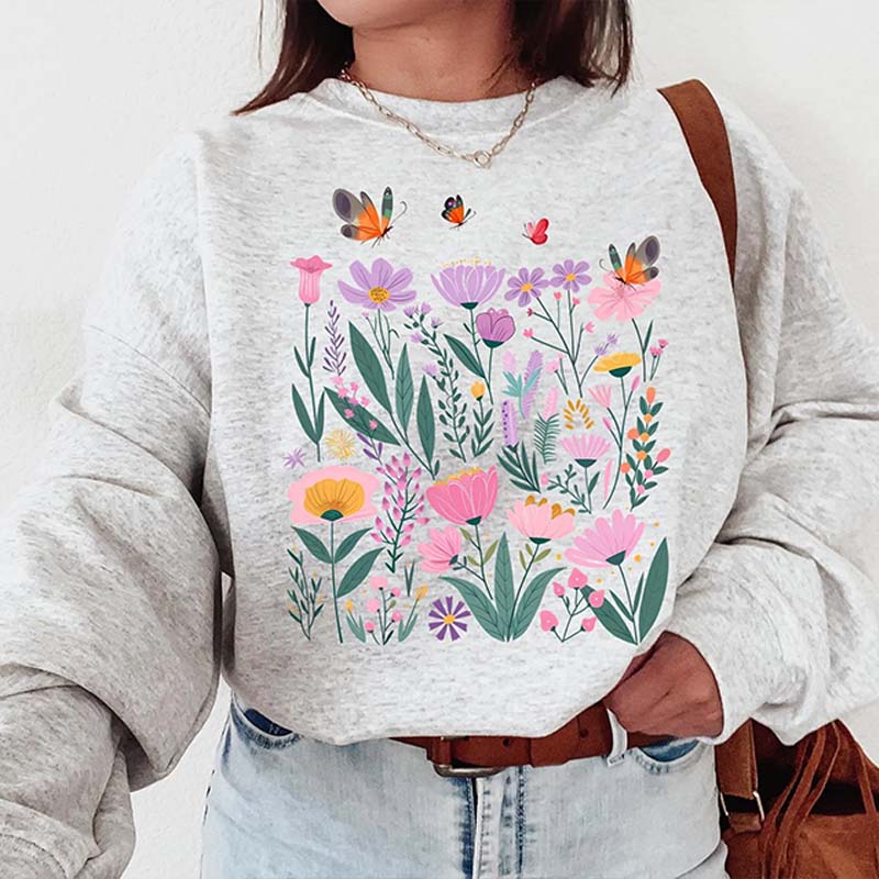 Vintage Pressed Light Pink Flowers Sweatshirt