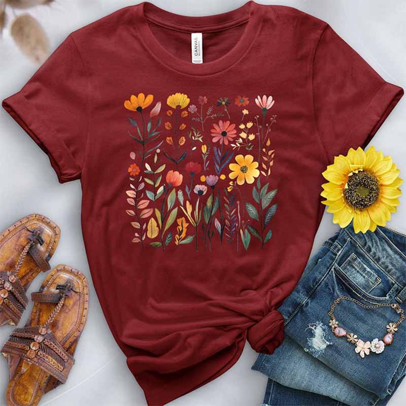 Floral Pink Flowers Printed T-Shirt