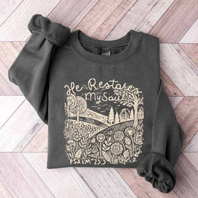 He Restores My Soul Psalm Floral Vintage Sweatshirt