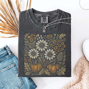Comfort Colors Pumpkin Sunflower Floral Fall T-Shirt