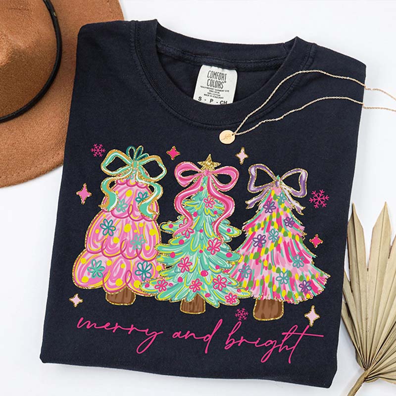 Pink Christmas Tree Cute Holiday T-Shirt