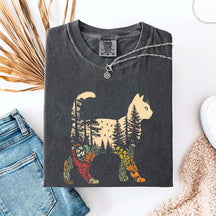 Boho Cat Plants Nature Trees Wild Flowers T-Shirt