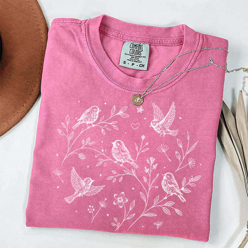 Boho Botanical Birds Sparrow T-Shirt