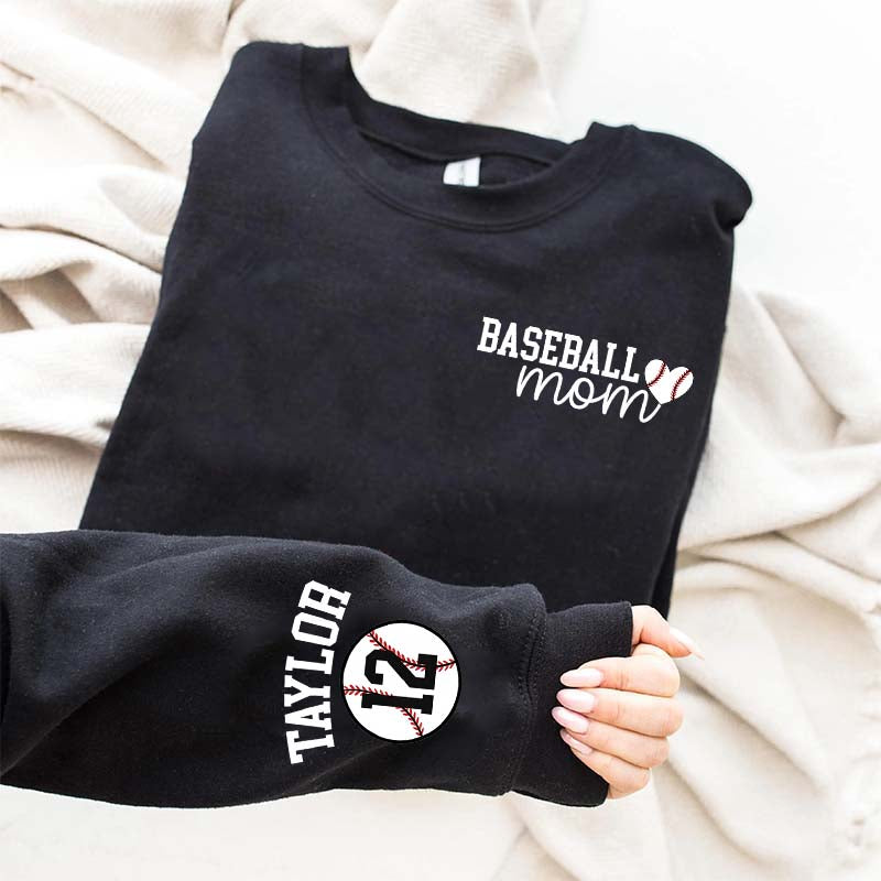 Personalize Baseball Mom Kids Name On Sleeve Sweatshirt