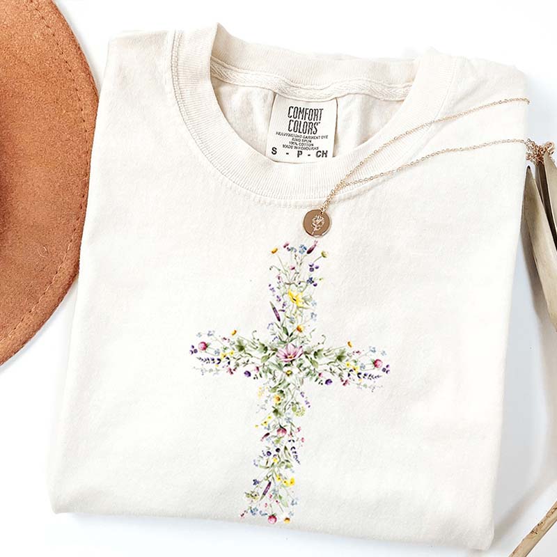 Comfort Colors Floral Cross Faith T-Shirt