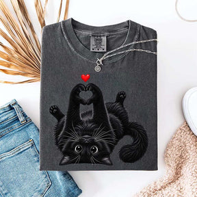 Cute Black Cat Heart Paws T-Shirt