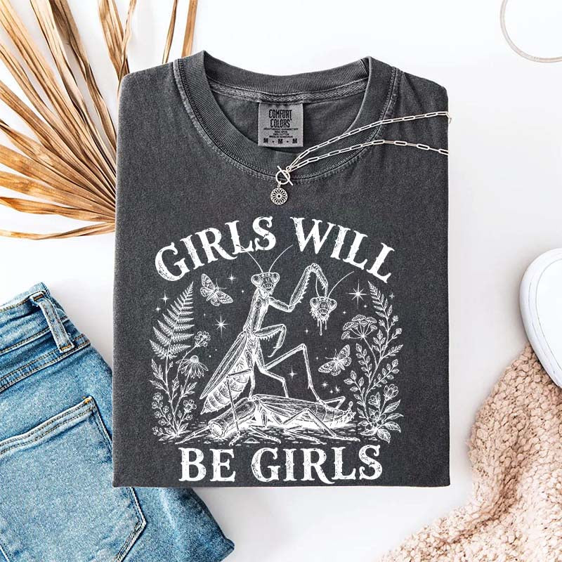 Girls Will Be Girls Praying Mantis Botanical T-Shirt