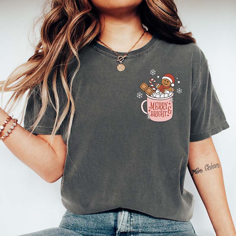 Merry And Bright Pink Christmas Gingerbread T-Shirt