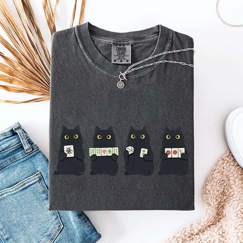 Mahjong Black Cat Game Night T-Shirt