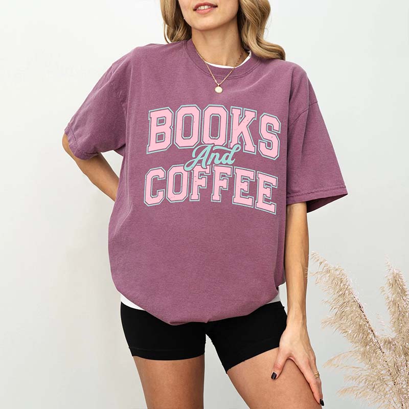 Comfort Colors Books And Coffee T-Shirt