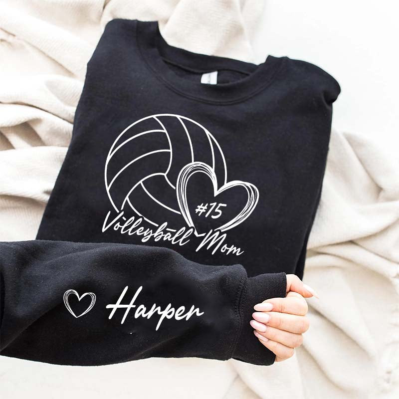 Personalized Volleyball Mom Name On Sleeve Sweatshirt