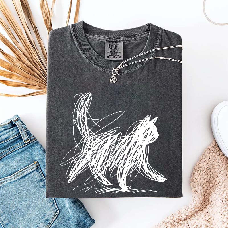 Abstract Cat Line T-Shirt