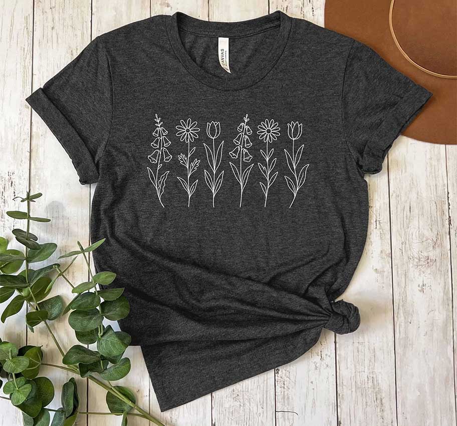 NO WORDS Subtle Anti Boho Botanical Flower T-Shirt