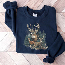 90's Retro Fall Buck And Doe Deer Sweatshirt