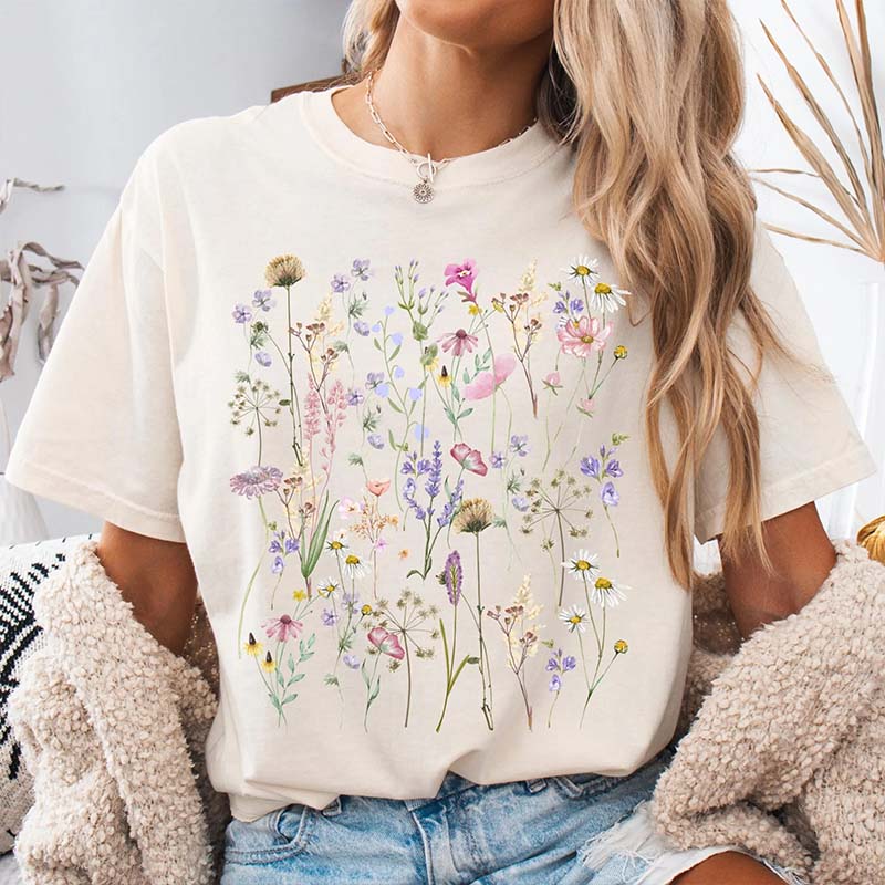 Vintage Pressed Flowers Comfort Colors Botanical T-Shirt