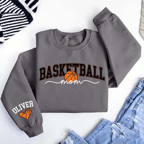 Personalized Basketball Mom Kids Name On Sleeve Sweatshirt
