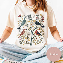 Cottagecore Birds and Flowers Folk Art T-Shirt