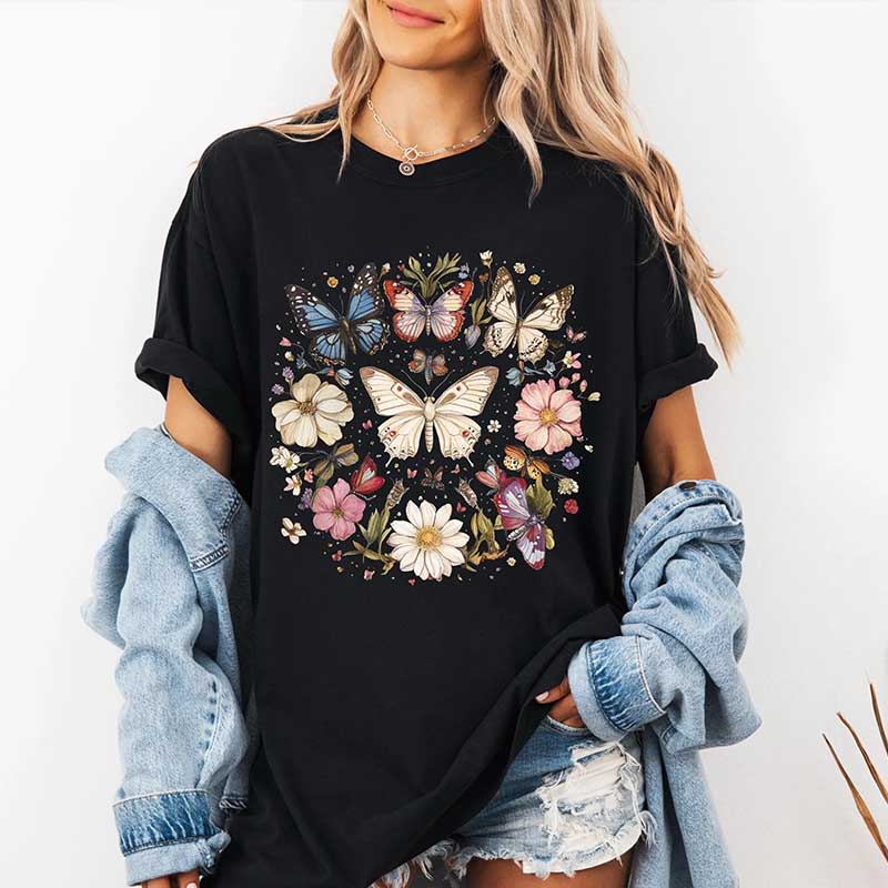 Cottagecore Butterfly Boho Sunflowers T-Shirt