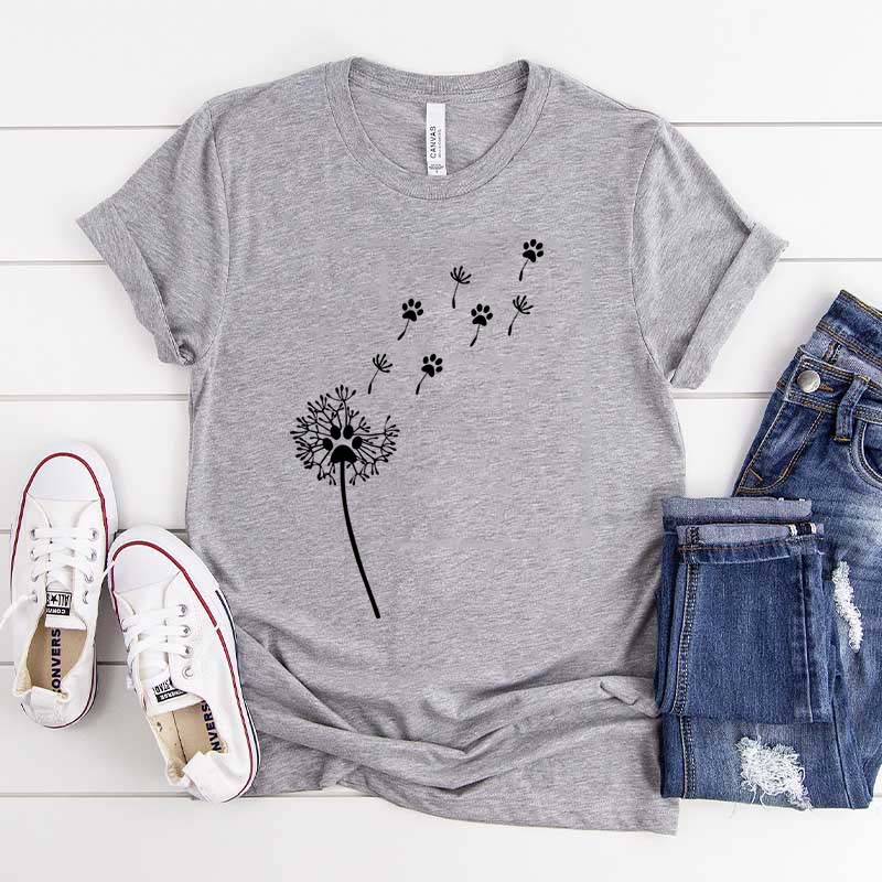 Cute Dandelion Dog Paw Simple T-Shirt