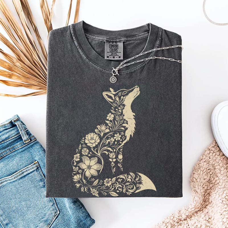 Retro Floral Fox Woodland Animal T-Shirt