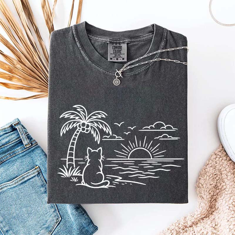 Cat Watching Sunset T-Shirt