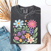 Retro Floral Vintage Folk Art Flower Boho Pink Flowers T-Shirt
